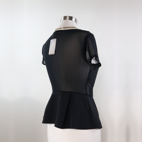 Silence + Noise Black Sheer Mesh Peplum L Top - Picture 5 of 8